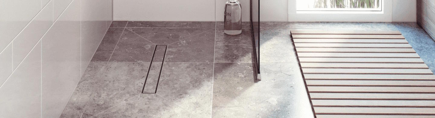 Installed example Maxxus Linear Floor Former, Purus Drain with Tile Insert